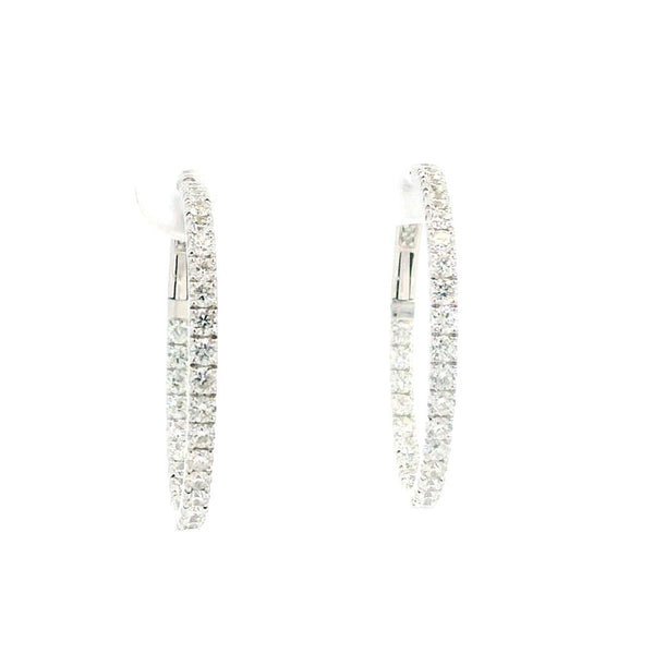 Classic & Contemporary 18K White Gold Inside Out 1.35 Carats Diamond Large Hoop Earrings