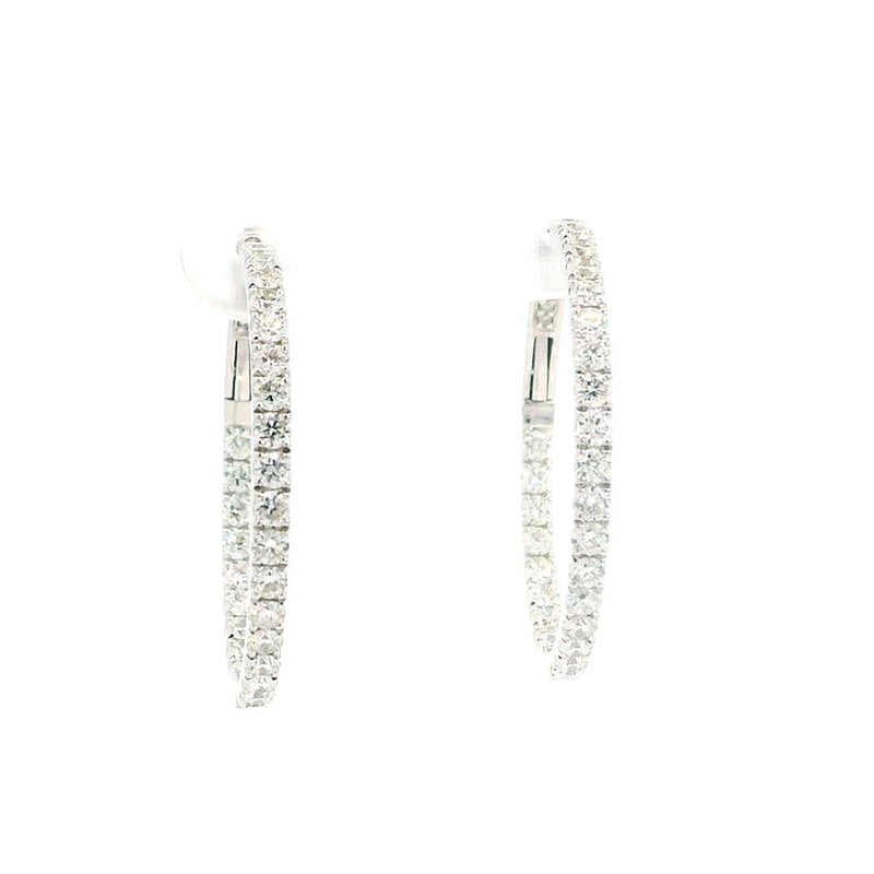 Classic & Contemporary 18K White Gold Inside Out 1.35 Carats Diamond Large Hoop Earrings