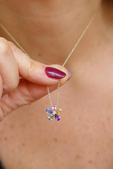 Vibrant Colored Stone Necklaces 14K Yellow Gold 1.13 Carats Sapphires & 0.02 Carats Diamond Floral Necklace, 18 Inch