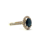Bold & Elegant 14K Gold Yellow Halo Color Stone Fashion Ring - Oval 1.68 Carats Blue Sapphire & 0.38 Carats Diamond Halo Fashion Ring
