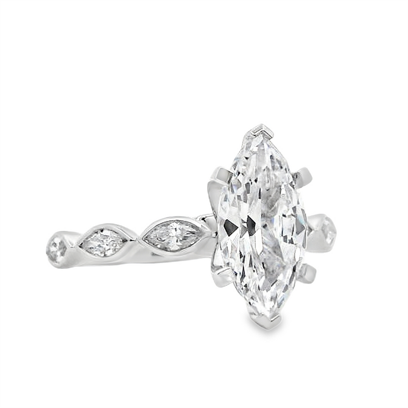 MPJ Exclusive 14K White Gold Marquise Diamond Accented 2.0 Carats Marquise Cut Engagement Ring - 0.36 CTW Diamond