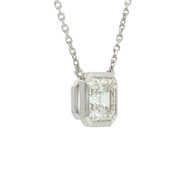 Elegant & Trendy 14K White Gold Asscher Cut 1.34 Carats Lab Grown Diamond Solitaire Necklace - 18 Inch