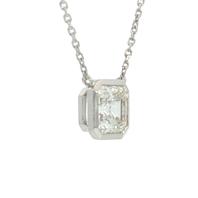 Elegant & Trendy 14K White Gold Asscher Cut 1.34 Carats Lab Grown Diamond Solitaire Necklace - 18 Inch
