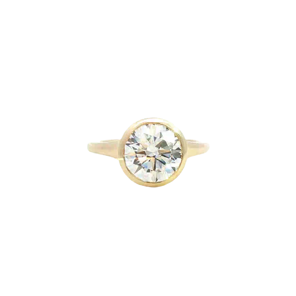 14K Gold Yellow Hidden Halo Round Lab Grown Diamond Bezel Engagement Ring - Lab-Grown 3.18 CTW Diamond