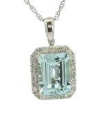 Vibrant 14K White Gold Emerald Cut 2.0 Carats Aquamarine & 0.20 Carats Diamond Halo Necklace - 18 inch