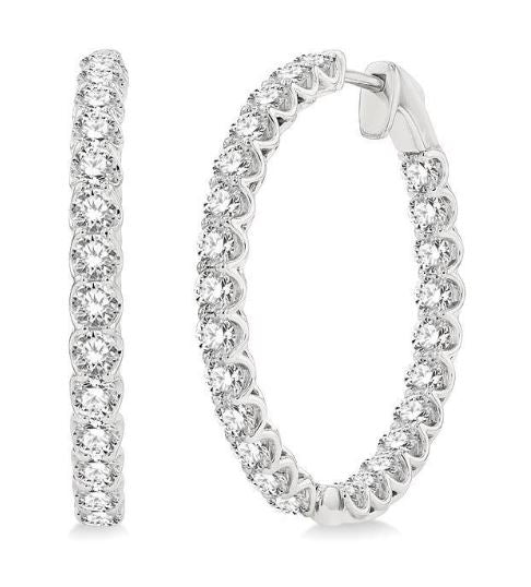 White Gold 14 Karat 1-1/2 Carats Natural Diamond Medium Hoop Earrings