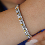 Sophisticated & Timeless Diamond Bracelets 18K White Gold Yellow & White Diamond Tennis Bracelet - 5.98 CTW, Size 7 Inch