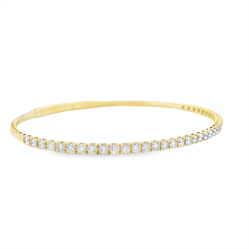 Sophisticated & Timeless Diamond Bracelets 14K Gold Yellow & Titanium Round Diamond Flex Bangle Bracelet - 0.98 CTW, Size 6.0 Inch