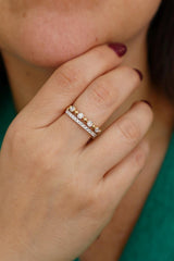 Elegant & Trendy 14K Yellow & White Gold 0.47 Carats Diamond Duo Stack Band