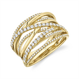 Elegant & Trendy 14K Yellow Gold 0.62 Carats Diamond Open Multi Layered Criss Cross Ring