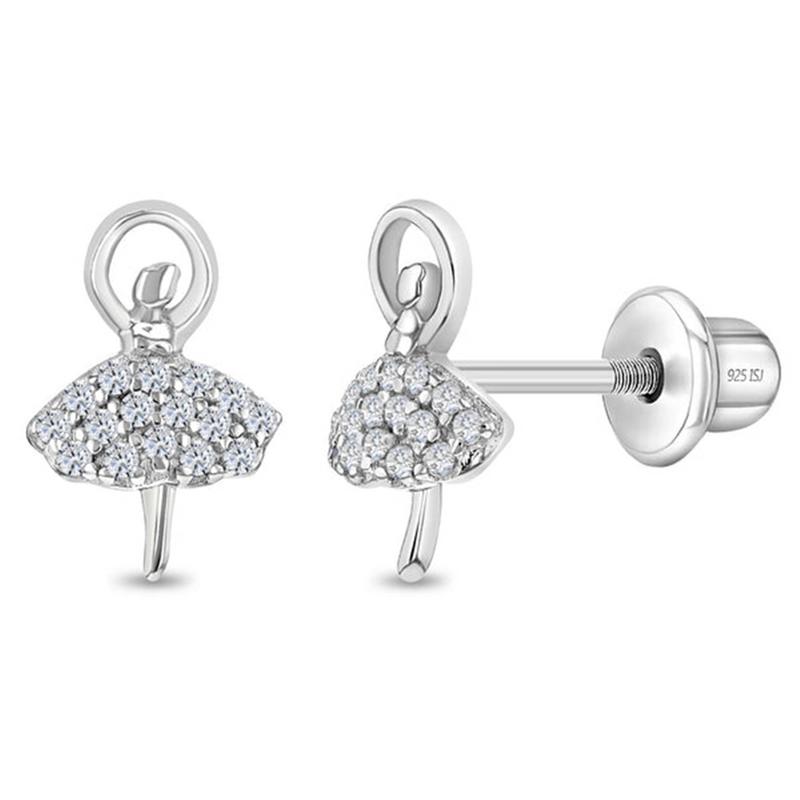 Sterling Silver Twirling Ballerina Earrings With Screw Back