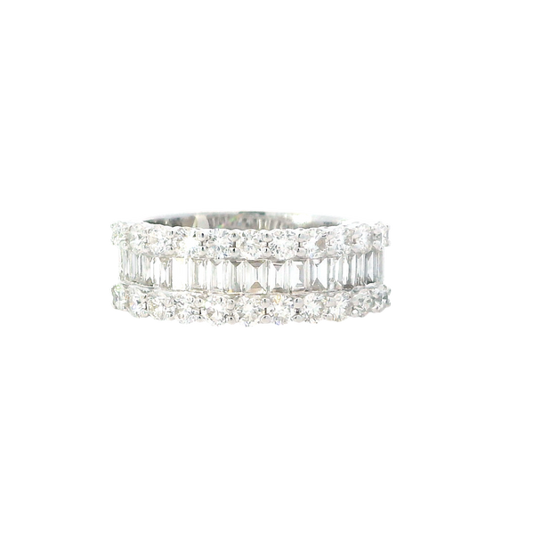 Elegant Diamond Bands 18K White Gold Baguette & Round 1.45 Carats Diamond Band