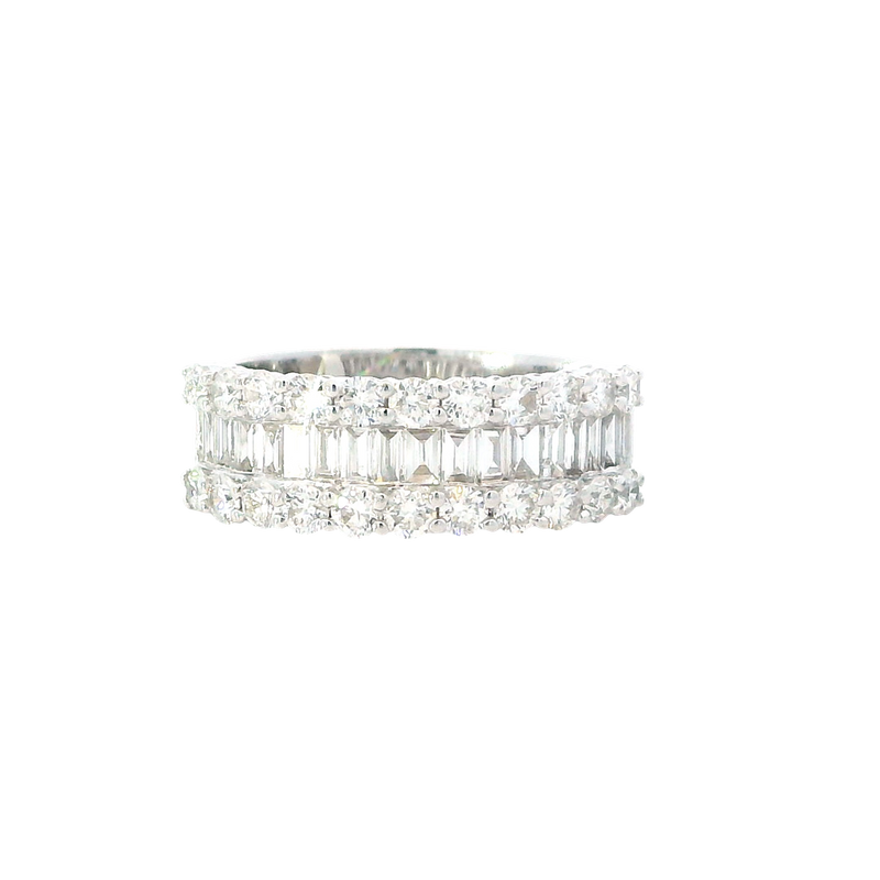 Elegant Diamond Bands 18K White Gold Baguette & Round 1.45 Carats Diamond Band