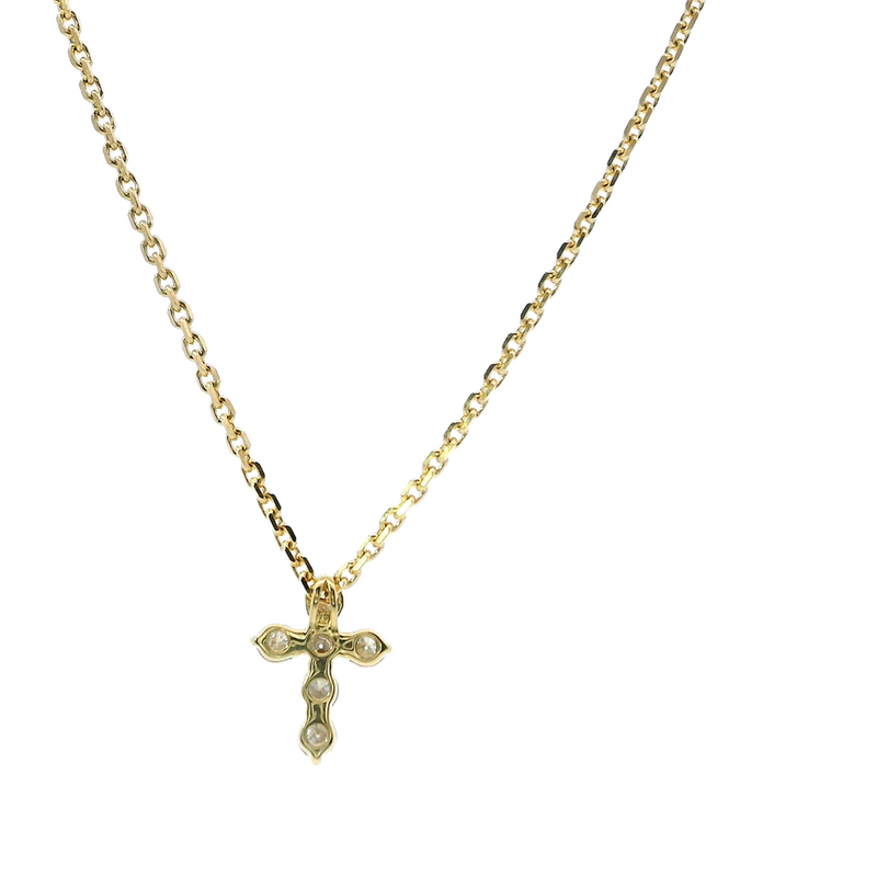 Elegant Diamond Necklaces & Pendants 18K Gold Yellow 0.18 Carats Petite Diamond Cross Pendant Necklace - 16 Inch