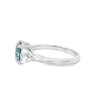 14K Gold White Lab Grown 3 Stone 1.72 Carats Vivid Blue Round Diamond & 1.02 Carats Trillion Cut Diamond Engagement Ring -  2.74 CTW Diamond