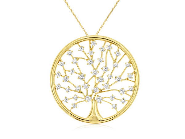 Yellow 14 Karat Gold 0.48 Carats Diamond Tree of Life Pendant Necklace