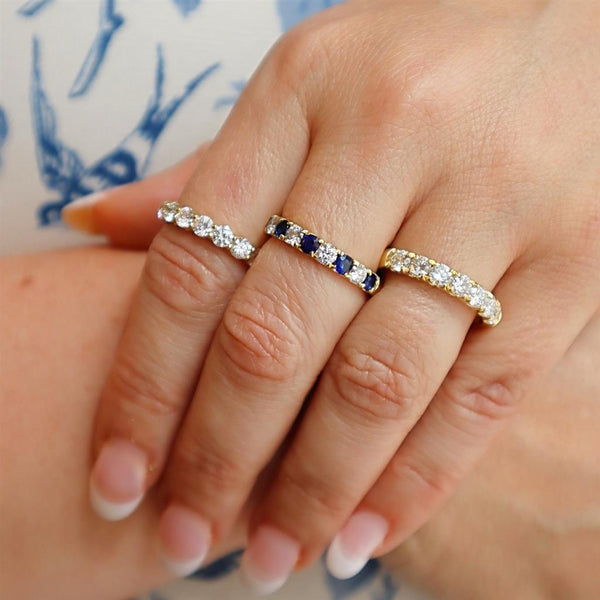 Bold & Elegant 18K Yellow Gold Stackable 0.70 Carats Blue Sapphire & 0.44 Carats Diamond Band
