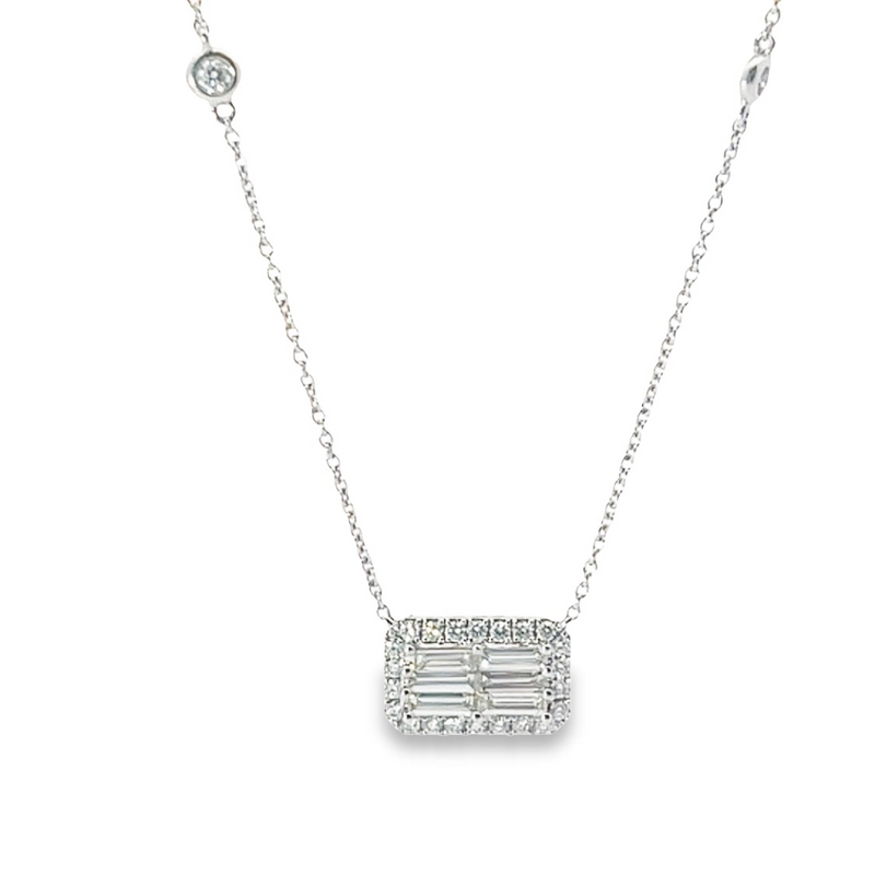 White 18 Karat Gold 0.74 Carats Diamond Halo & Station Necklace