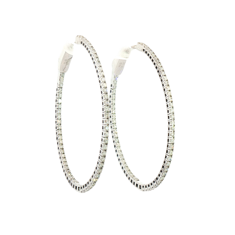 Classic & Contemporary 14K Gold White 0.74 Carats Diamond Large Oval Hoop Earrings