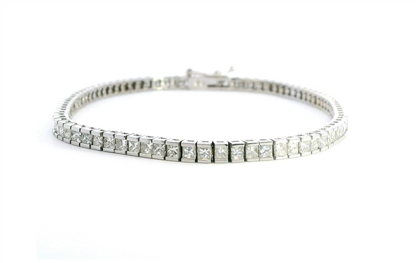 Sophisticated & Timeless Diamond Bracelets 18K White Gold Princess Cut Diamond Tennis Bracelet - 3.56 CTW, Size 7 Inch