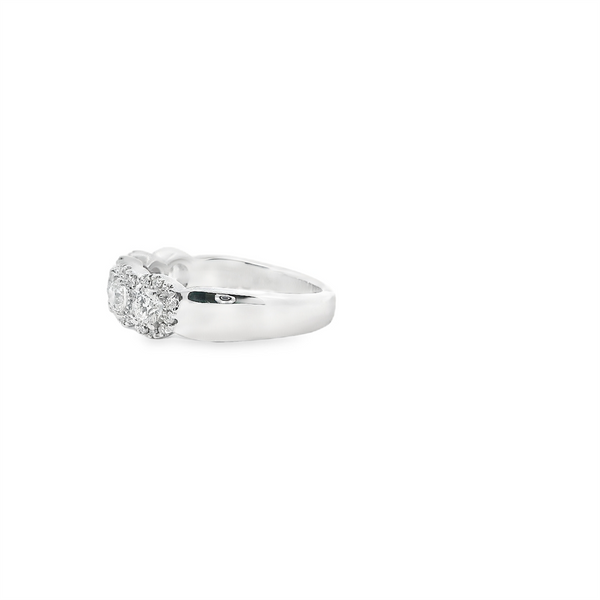 14K White Gold 1.10ctw Diamond Anniversary Band - Five Stone with Halo Design
