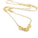 Elegant & Durable Designs 18K Yellow Gold Flat Cable Link & Puffy Mariner Link Station Necklace - 27 Inch