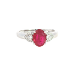 Bold & Elegant 14K White Gold Oval Cut 1.2 Carats Ruby & 0.19 Carats Diamond Ring