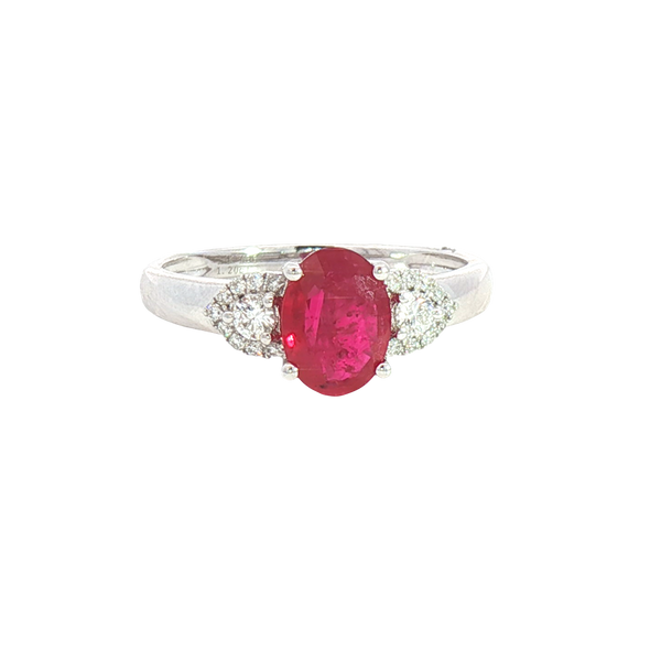 Bold & Elegant 14K White Gold Oval Cut 1.2 Carats Ruby & 0.19 Carats Diamond Ring