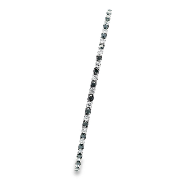 Sophisticated & Timeless Diamond Bracelets 14K Gold White & Titanium Black & White Diamond Flexible Bangle Bracelet - 1.01 CTW, Size 6.75 Inch