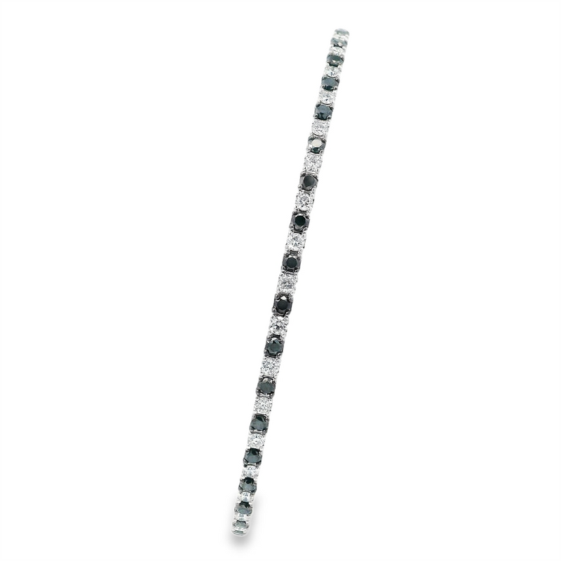 Sophisticated & Timeless Diamond Bracelets 14K Gold White & Titanium Black & White Diamond Flexible Bangle Bracelet - 1.01 CTW, Size 6.75 Inch