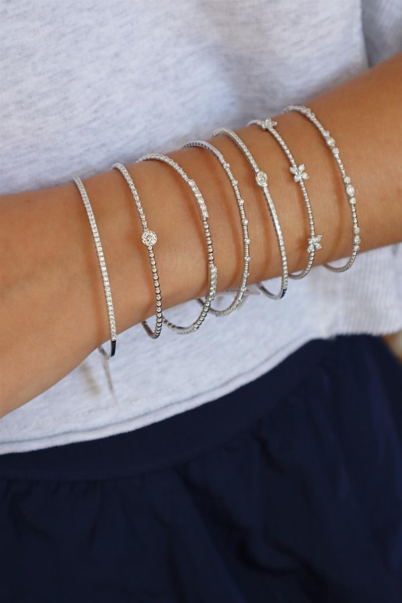 Sophisticated & Timeless Diamond Bracelets 14K Gold White & Titanium 0.50 Carats Flexible Bangle Bracelet - 0.5 CTW, Size 6.75 Inch