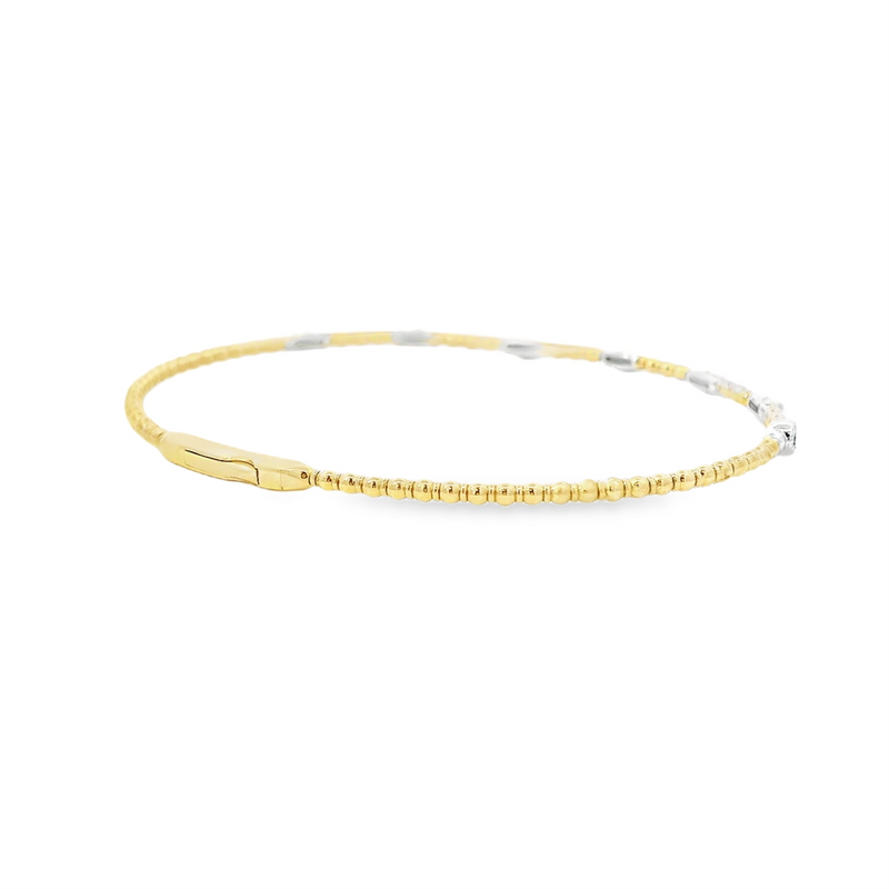 Sophisticated & Timeless Diamond Bracelets 14K Gold & Titanium Yellow & White Bezel Beaded Flexible Bangle Bracelet - 0.24 CTW, Size 6.75 Inch