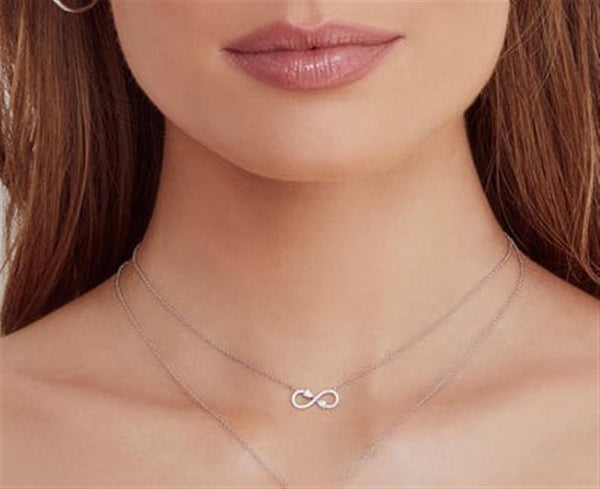 Elegant Diamond Necklaces 14K White Gold 0.22 Carats Pear & Round Diamond Infinity Necklace - 18 Inch
