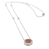 Vibrant Colored Stone Necklaces 14K White Gold Round Cut 0.96 Carats Ruby & 0.27 Carats Diamond Halo Station Necklace - 18 Inch