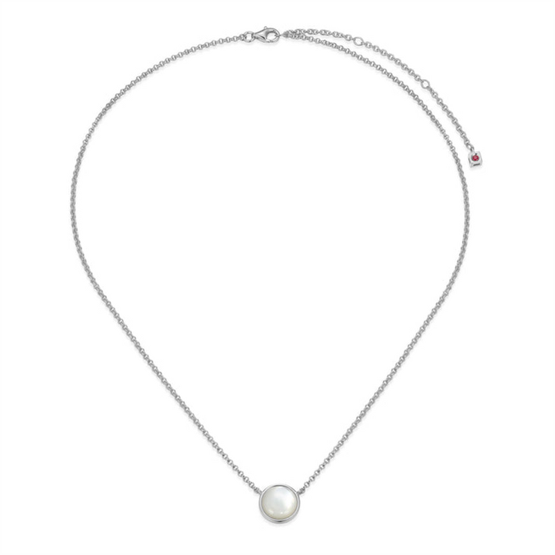 DOORBUSTER: Rhodium Plated Sterling Silver Oval Link Mother of Pearl Necklace - 18 Inch