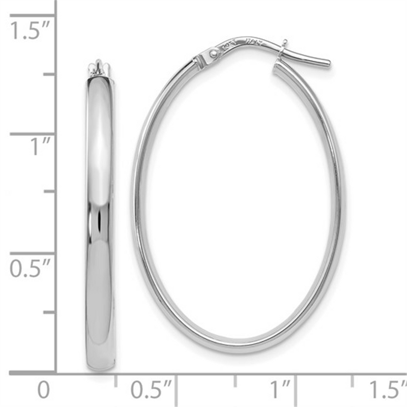 Elegant Precious Metal Earrings 14K Gold White Medium 23x34mm Oval Hoop Earrings