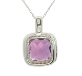 Vibrant Colored Stone Necklaces 14K White Gold 2.20  Carats Amethyst & 0.13 Carats Diamond Halo Necklace - 18 Inch