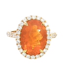 Elegant & Trendy 18K Yellow Gold 3.78 Carats Orange Fire Opal & 0.69 Carats Diamond Halo Ring