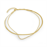 Bold & Stylish Yellow Gold IP Stainless Steel Herringbone & Oval Link Layered Bracelet - 7.5 Inch