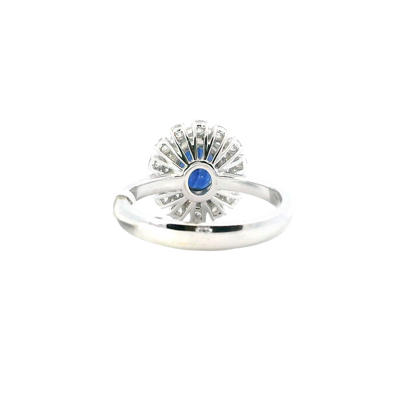 Bold & Elegant 18K White Gold Oval Cut 1.49 Carat Blue Sapphire & Round 0.73 Carat Diamond Double Halo Ring