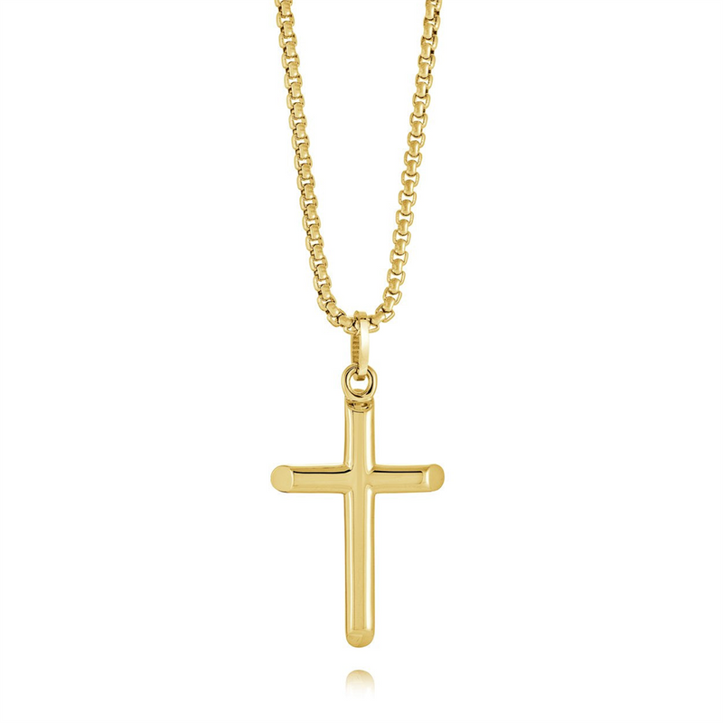 Alternative Metal Classics Yellow IP Polished Stainless Steel Cross Necklace, Length 22 Inch