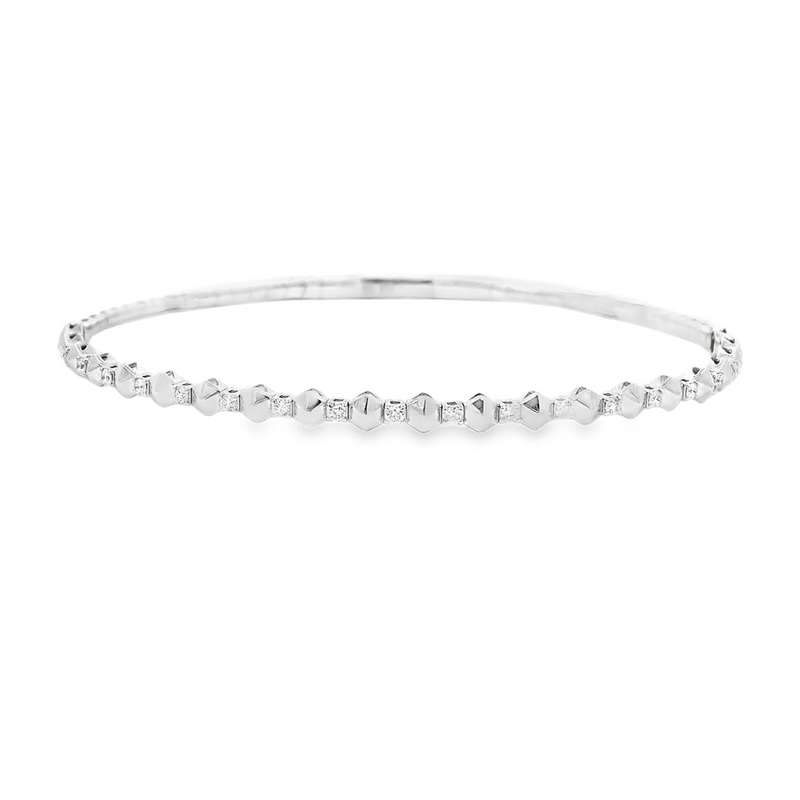 Sophisticated & Timeless Diamond Bracelets 14K Gold White & Titanium Polished Bead & Diamond Flexible Bangle Bracelet - 0.27 CTW, Size 6.75 Inch
