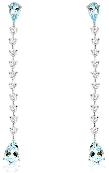 White 14 Karat Gold 1.25 Carats Aqua & 0.60 Carats Diamond Dangle Earrings