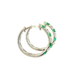 Vibrant Color Stone 18K White Gold 0.35 Carats Emerald & 0.26 Carats Diamond Hoop Earrings