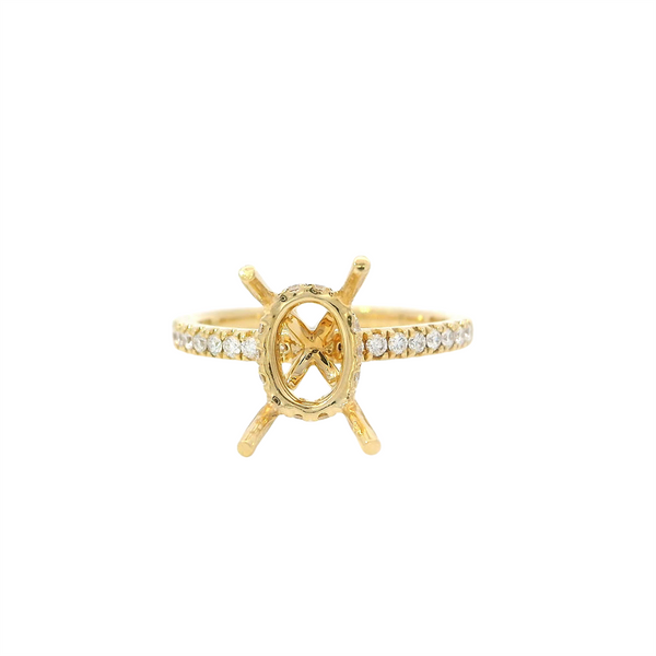 18K Yellow Gold Diamond Semi-Mount Engagement Ring for 9x7mm Oval Gemstone, Hidden Halo, 0.26ct Total Diamond Weight (Center Stone Sold Separately)
