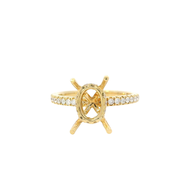 18K Yellow Gold Diamond Semi-Mount Engagement Ring for 9x7mm Oval Gemstone, Hidden Halo, 0.26ct Total Diamond Weight (Center Stone Sold Separately)