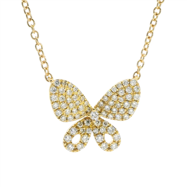 Elegant Diamond Necklaces 18K Gold Yellow 0.33 Carats Diamond Butterfly Shaped Necklace - 18 Inch