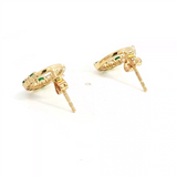 Vibrant Color Stone 18K Gold Yellow 0.26 Carats Emeralds & 0.19 Carats Diamonds Small Hoop Earrings