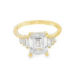 Elegant Diamond Mountings 14K Yellow Gold Emerald Cut Cubic Zirconium & Baguette Cut 0.40 Carats Diamond Engagement Ring