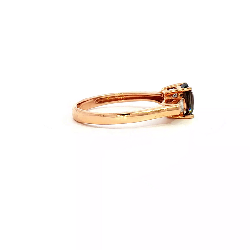 Bold & Elegant 14K Rosé Gold Cushion Cut 1.34 Carats Spinel & Trapezoid Cut 0.27 Carats Diamond Three Stone Ring